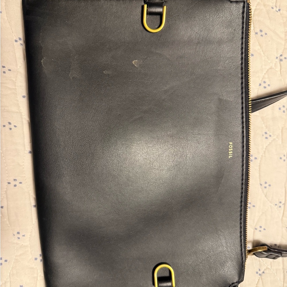 Fossil Black Leather Clutch with Gold Accents